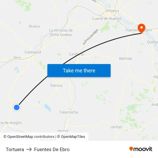 Tortuera to Fuentes De Ebro map