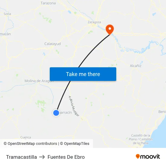 Tramacastilla to Fuentes De Ebro map