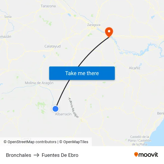Bronchales to Fuentes De Ebro map