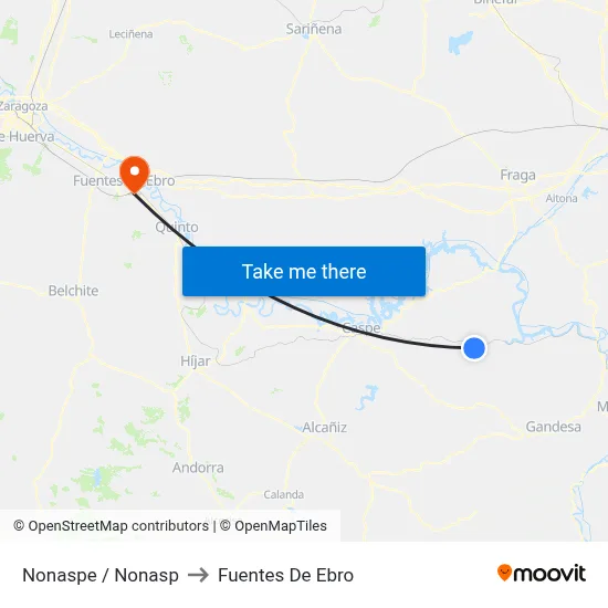Nonaspe / Nonasp to Fuentes De Ebro map