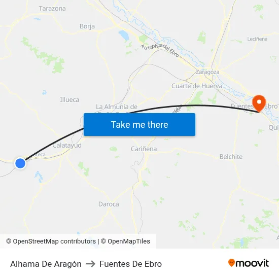 Alhama De Aragón to Fuentes De Ebro map