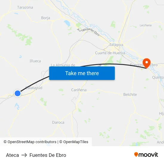 Ateca to Fuentes De Ebro map