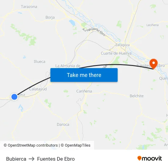 Bubierca to Fuentes De Ebro map