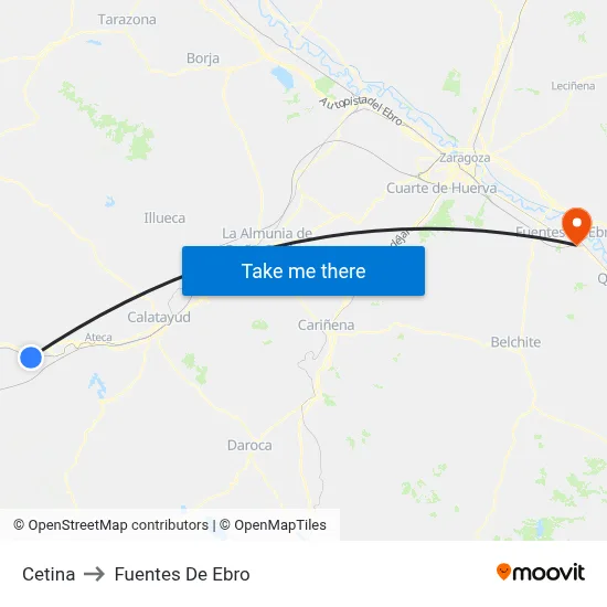 Cetina to Fuentes De Ebro map