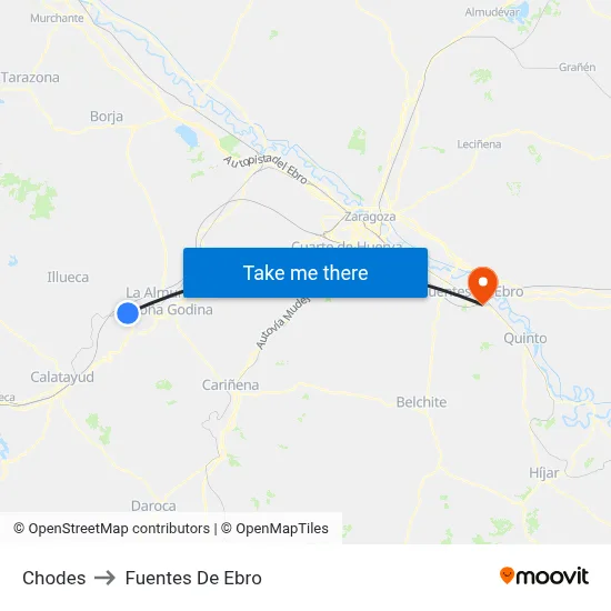 Chodes to Fuentes De Ebro map