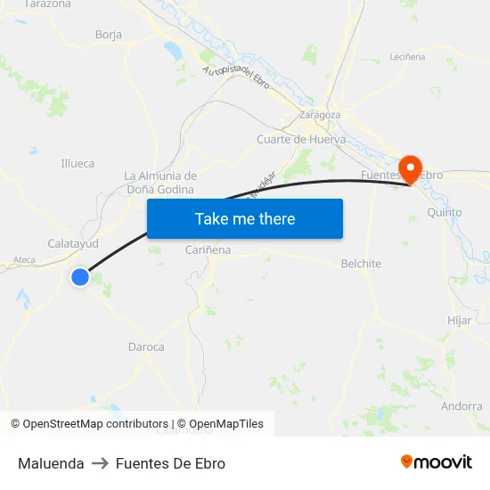 Maluenda to Fuentes De Ebro map