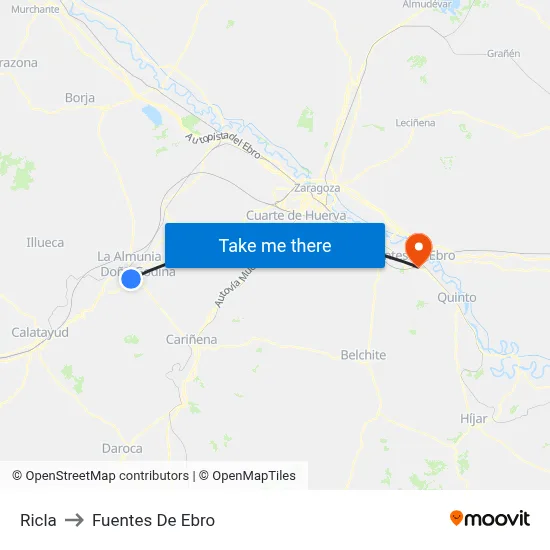 Ricla to Fuentes De Ebro map