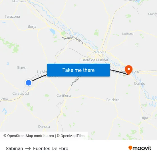 Sabiñán to Fuentes De Ebro map
