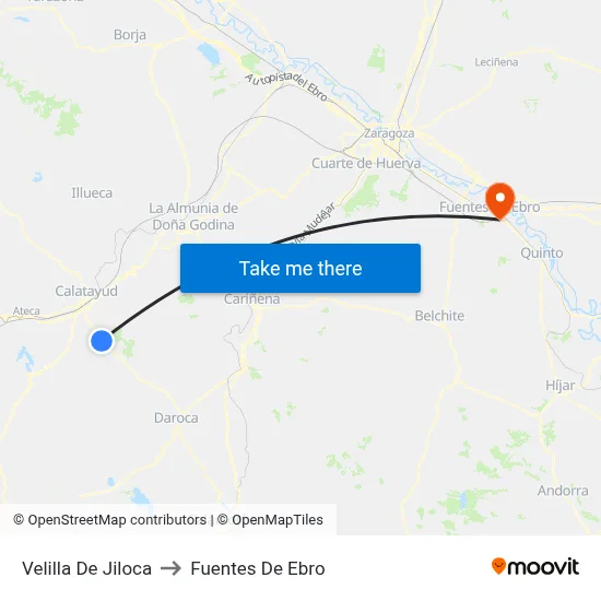 Velilla De Jiloca to Fuentes De Ebro map