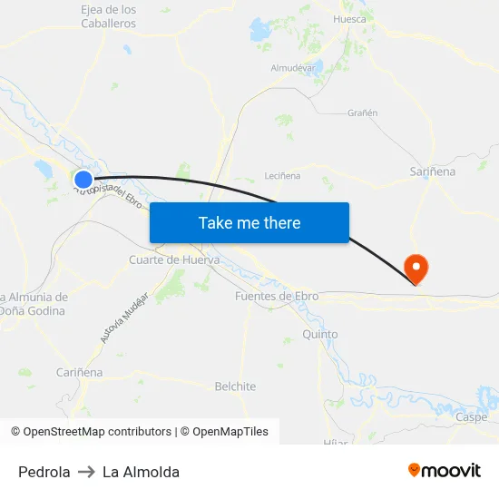 Pedrola to La Almolda map