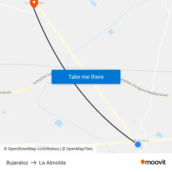Bujaraloz to La Almolda map