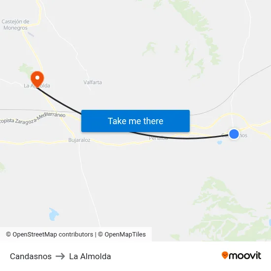 Candasnos to La Almolda map