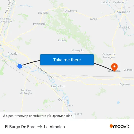El Burgo De Ebro to La Almolda map