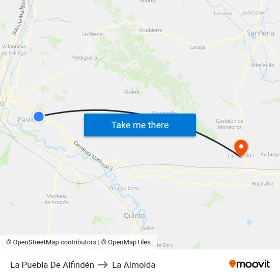 La Puebla De Alfindén to La Almolda map