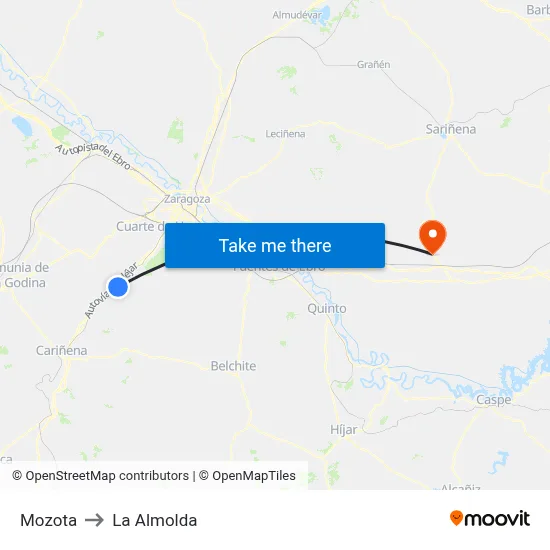 Mozota to La Almolda map