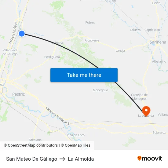 San Mateo De Gállego to La Almolda map