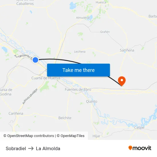 Sobradiel to La Almolda map