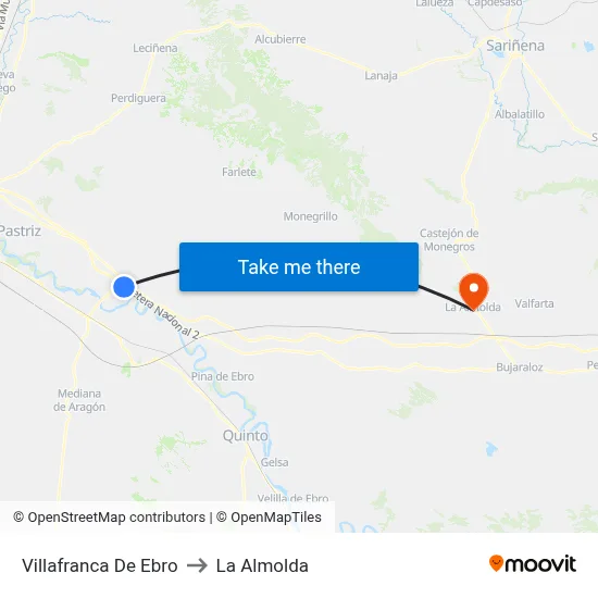 Villafranca De Ebro to La Almolda map