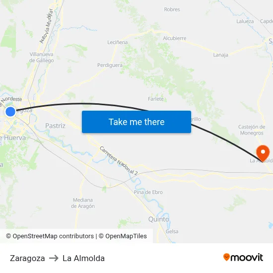 Zaragoza to La Almolda map