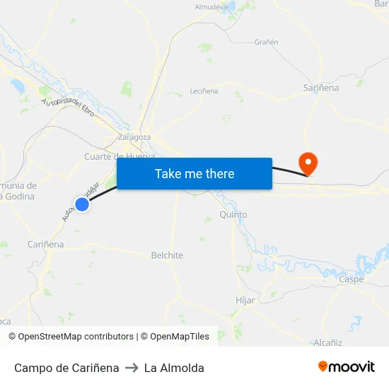 Campo de Cariñena to La Almolda map