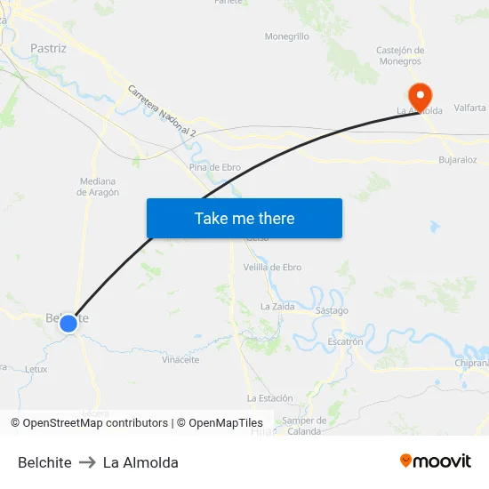 Belchite to La Almolda map