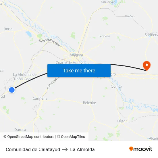 Comunidad de Calatayud to La Almolda map