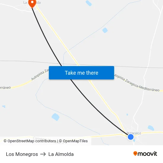 Los Monegros to La Almolda map
