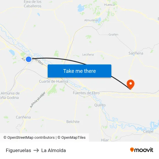 Figueruelas to La Almolda map