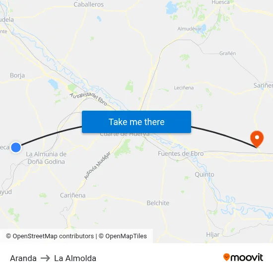 Aranda to La Almolda map
