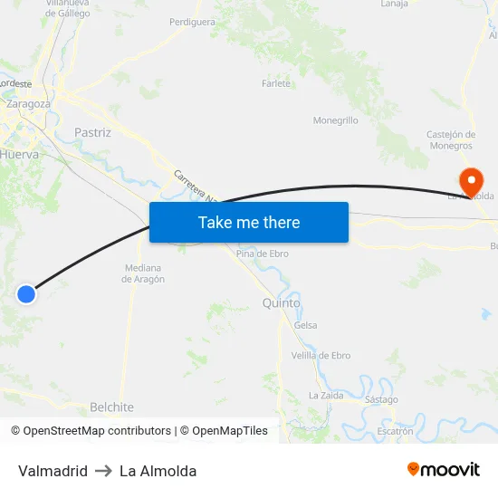 Valmadrid to La Almolda map