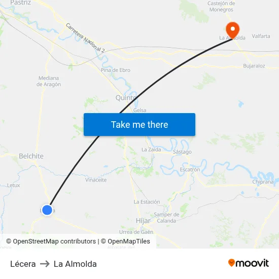 Lécera to La Almolda map
