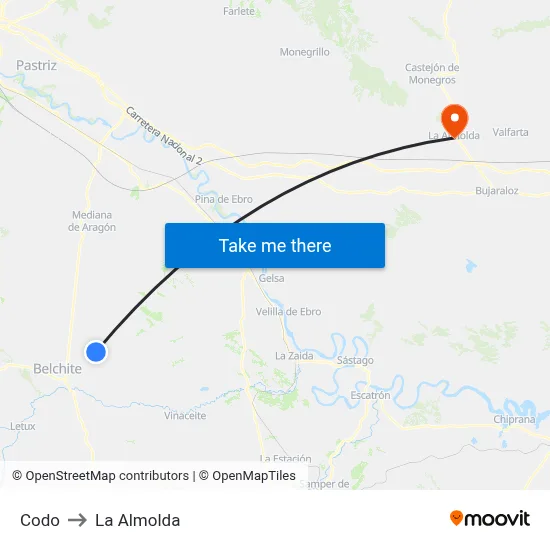 Codo to La Almolda map