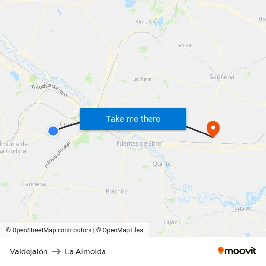 Valdejalón to La Almolda map