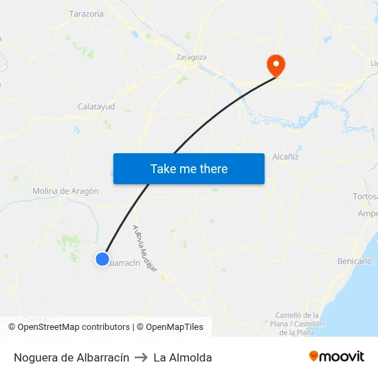 Noguera de Albarracín to La Almolda map