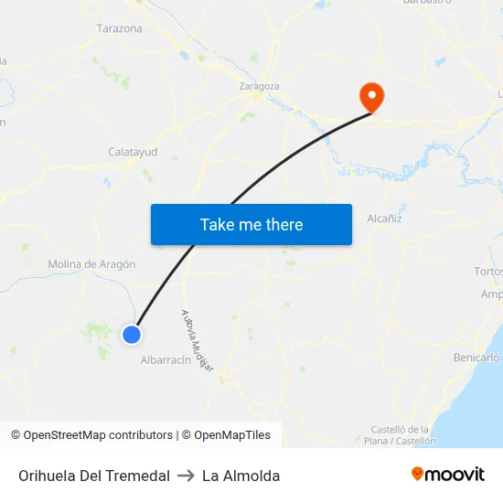Orihuela Del Tremedal to La Almolda map