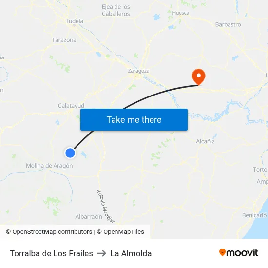 Torralba de Los Frailes to La Almolda map