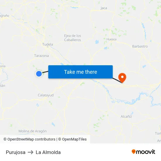 Purujosa to La Almolda map