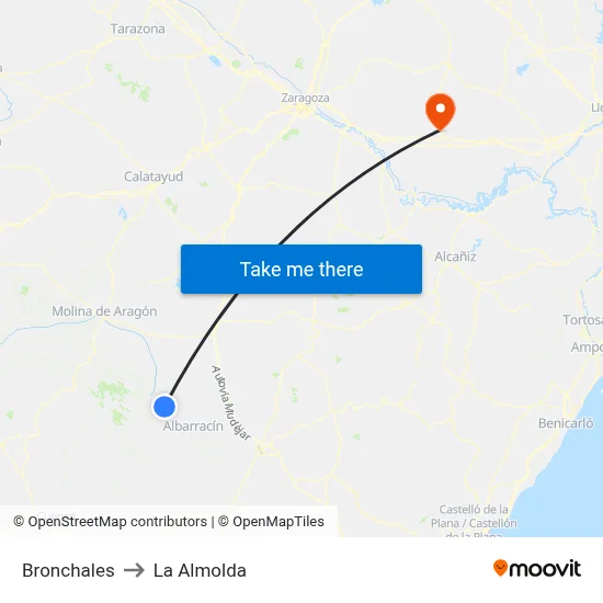 Bronchales to La Almolda map