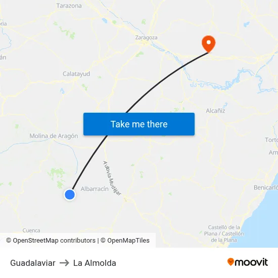 Guadalaviar to La Almolda map