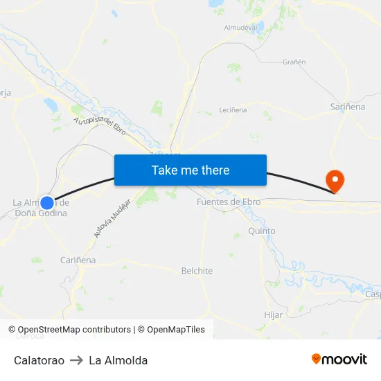Calatorao to La Almolda map