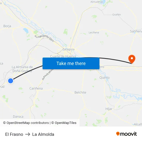 El Frasno to La Almolda map