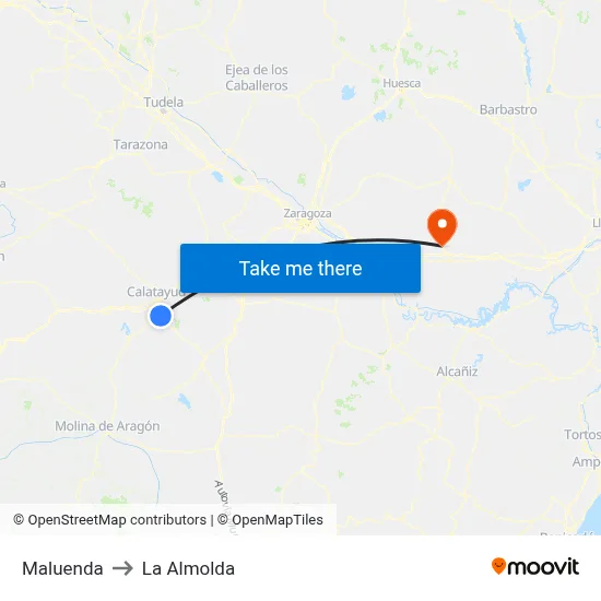 Maluenda to La Almolda map