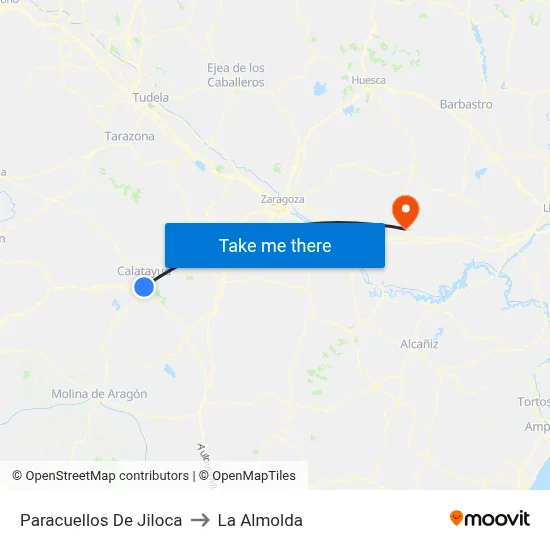 Paracuellos De Jiloca to La Almolda map