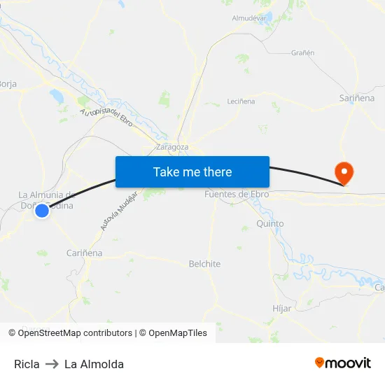Ricla to La Almolda map