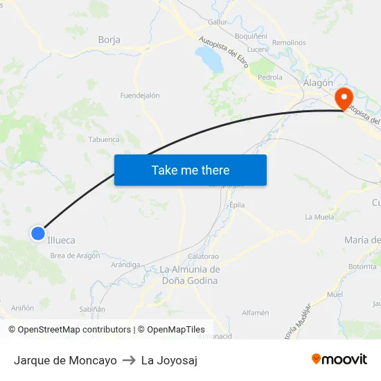 Jarque de Moncayo to La Joyosaj map