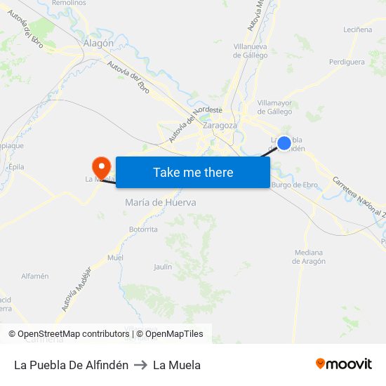 La Puebla De Alfindén to La Muela map