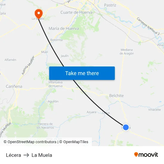 Lécera to La Muela map