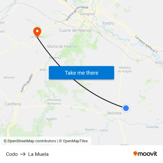 Codo to La Muela map