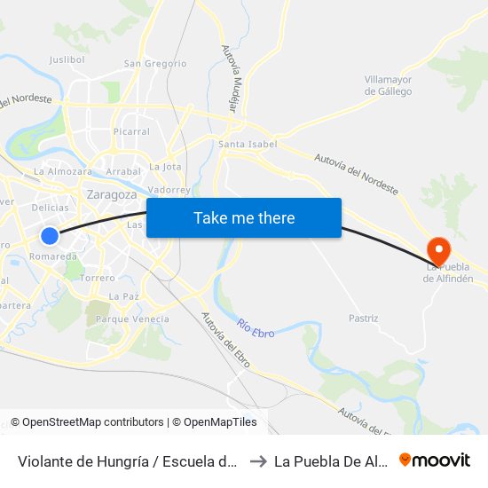 Violante de Hungría / Escuela de Idiomas to La Puebla De Alfindén map