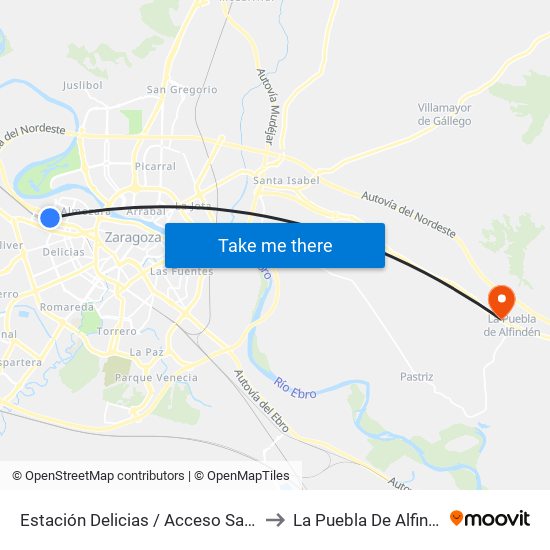 Estación Delicias / Acceso Salidas to La Puebla De Alfindén map